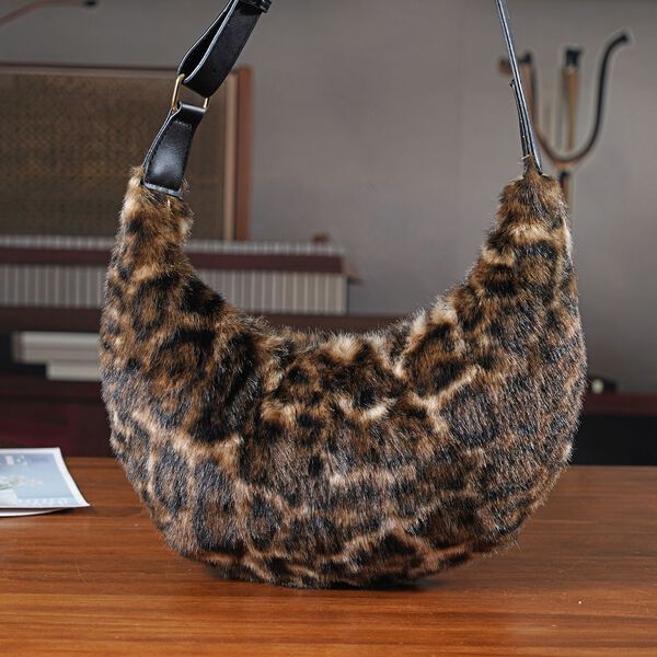 Leopardenmuster-Hobo-Tasche, 30x20 cm, Braun-Beige image number 2