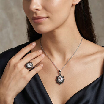 D'Joy AAA Premium Malagasy Mondstein und mehrfarbiger Diamant Ring und Anh&auml;nger mit 50cm Kette