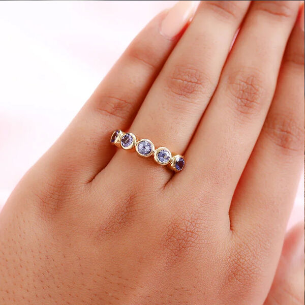 Tansanit 5 Stein Ring 925 Silber 585 Vergoldet image number 3