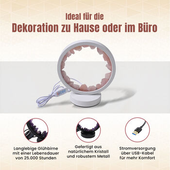 Rosenquarz Kristall-Wellnesslampe mit USB-Anschluss, 10&times;22&times;18cm, Lila