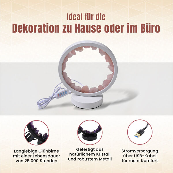 Rosenquarz Kristall-Wellnesslampe mit USB-Anschluss, 10&times;22&times;18cm, Lila image number 4