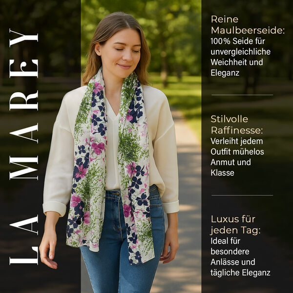 LA MAREY Schal aus 100 % Maulbeerseide, 195×110 cm, weiß- lila image number 2