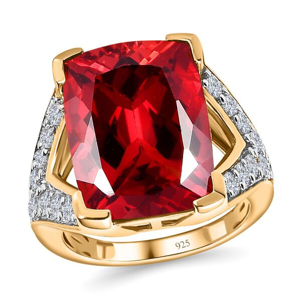 Lab Grown Padparadscha-Saphir, Weißer Zirkon Ring, 925 Silber Gelbgold Vermeil, (Größe 17.00) ca. 15.86 ct image number 11