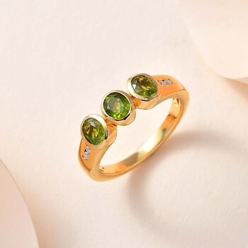 AA Nat&uuml;rlicher, italienischer Vesuvianit, Wei&szlig;er Zirkon Ring, 925 Silber Gelbgold Vermeil, (Gr&ouml;&szlig;e 20.00), ca. 1.45 ct