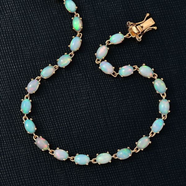 AA nat&uuml;rliches, &auml;thiopisches Welo Opal und Labor Diamant 20cm Armband, 925 Silber vergoldet - 7,19 ct. image number 2
