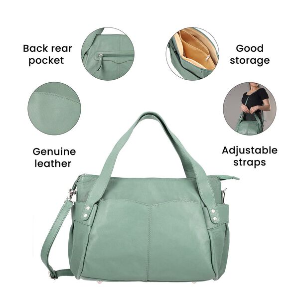 100% Echtleder Weekender Reisetasche mit RFID-Schutz, 43x28x33 cm, Hellgrün image number 5