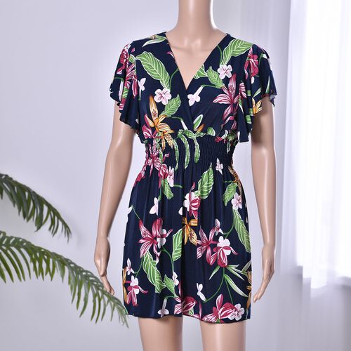Top mit gesmokter Taille und Flatterärmeln, Dunkelblau image number 0