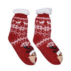 2er-Set - 2 Paar rutschfeste Haus Socken mit warmem Sherpa Futter, Einheitsgröße Weihnachtsmotiv, Rot und Dunkelblau  image number 3