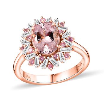 AAA Rosa Morganit, Wei&szlig;er Diamant AGI zertifiziert Ring 750 Gold (Gr&ouml;&szlig;e 18.00) ca. 2.52 ct