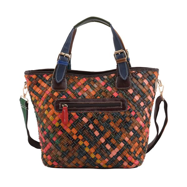 CHAOS BY ELSIE - Umh&auml;ngetasche aus echtem Leder mit Webmuster, 25x10x21 cm, Mehrfarbig, hell image number 0