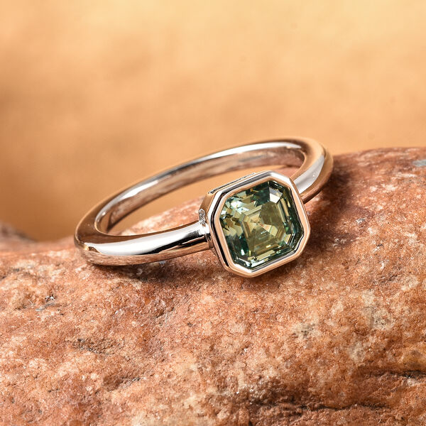 Blauer Moissanit Solitär Ring 925 Silber Rhodium-Überzug image number 1