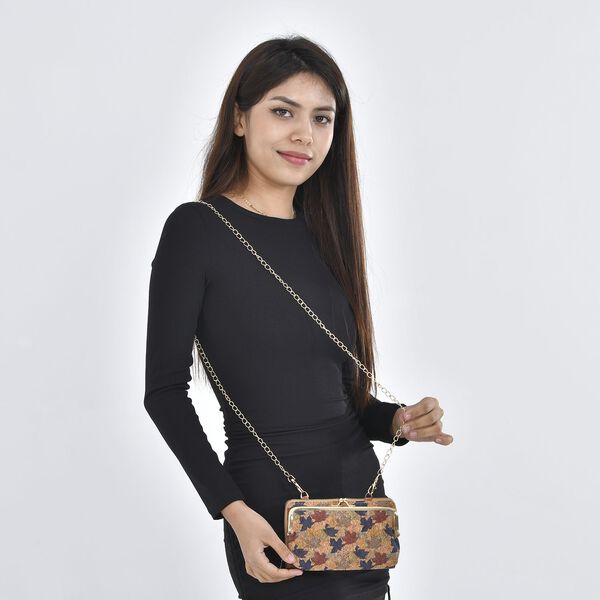 Khaki und Blattmuster Kork Crossbody Tasche mit RFID Schutz image number 2