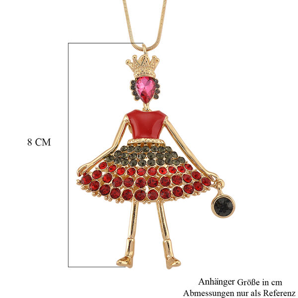 Mehrfarbiger Kristall Ballerina Anh&auml;nger mit Kette ca. 63.5 cm + 5 cm Extender, Legierung emailliert, Legierung Gelb image number 6