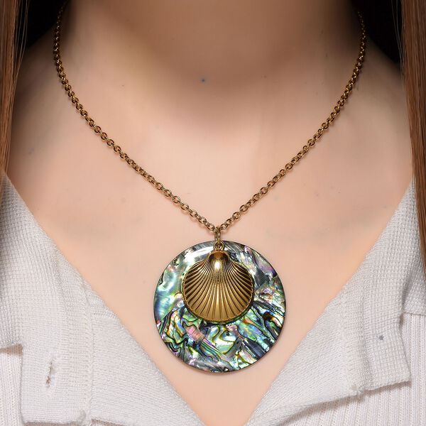 Abalone Muschel Jakobsmuschel-Design Anhänger mit Kette, Reiner Edelstahl, goldfarben image number 2
