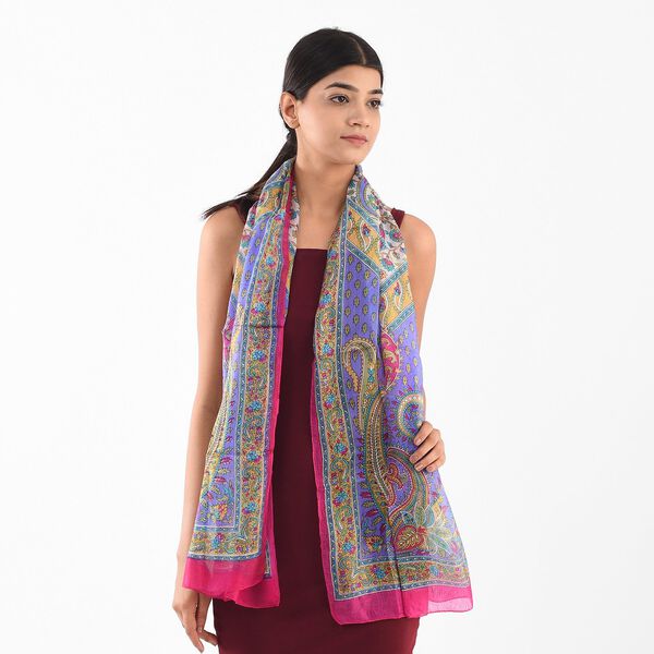 100% Seidenschal, bedruckt mit Paisleymuster, 50x160cm, Rosa image number 3