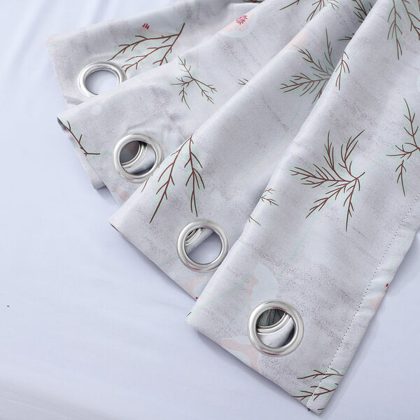 2er-Set - Verdunkelungsvorh&auml;nge mit 8 Metallringen, Zweig-Blumenmuster, Grau und Wei&szlig;&nbsp; image number 3