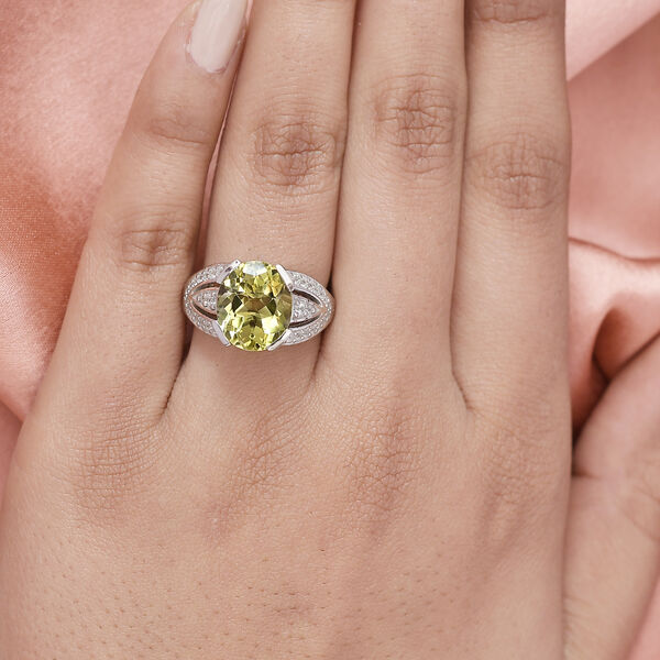 Ouro Verde-Quarz und Zirkon Ring 925 Silber platiniert image number 3