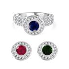 Afrikanischer Rubin (Fissure gefüllt), Masoala Saphir (Fissure gefüllt), Natürlicher Chromdiopsid Wechsel-Ring, 925 Silber rhodiniert (Größe 18.00) ca. 4.43 ct