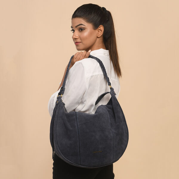 Hobo Tasche aus 100% echtem Leder, Gr&ouml;&szlig;e 40,6x12,7x33 cm, Dunkelblau image number 1