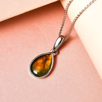 Ammolit-Anh&auml;nger mit Kette, 925 Silber platiniert, ca. 2.27 ct