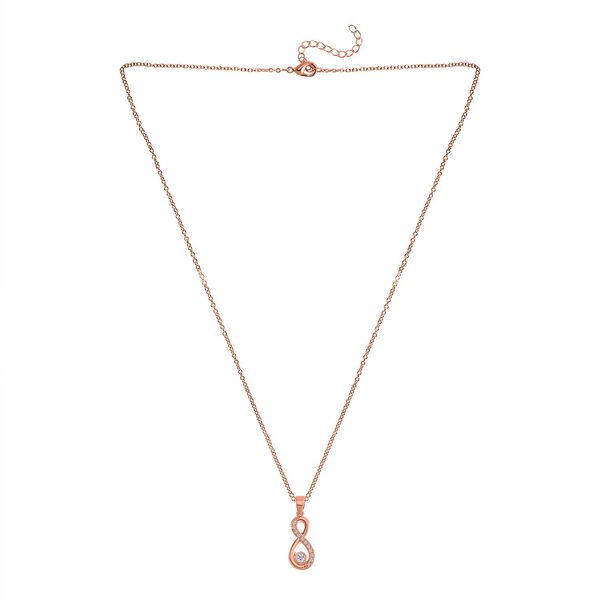 3er Set - Wei&szlig;e Zirkonia Ohrringe, Anh&auml;nger mit Kette, und Armband, Messing, rosefarben image number 5