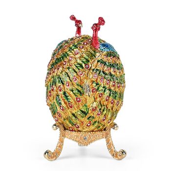 Handgemachte Ei-f&ouml;rmige Schmuckdose mit Pfauenverzierung, Magnetverschluss, 10x10x20cm