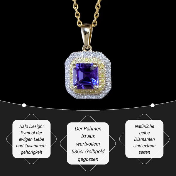 AAA Tansanit, natürlicher gelber und weißer Diamant-Anhänger in 585 Gelbgold - 1,90 ct. image number 3