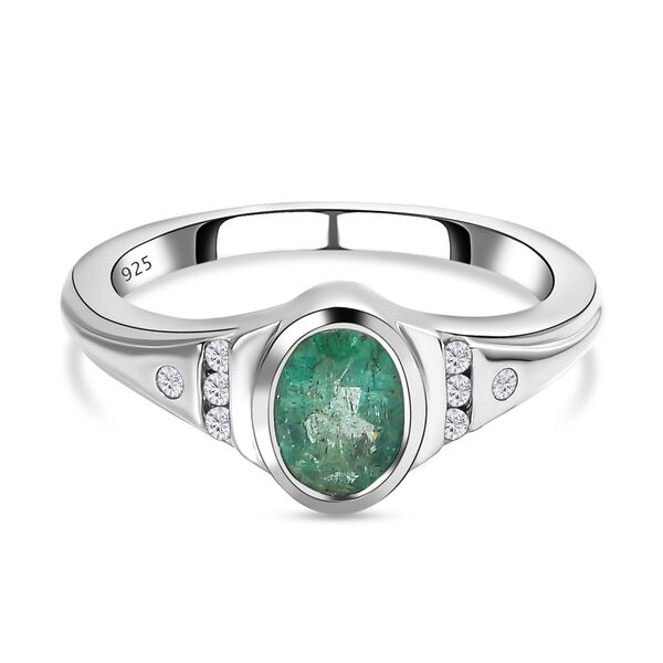 Kagem Sambischer Smaragd, Weißer Zirkon Ring 925 Silber platiniert (Größe 20.00) ca. 0.82 ct image number 0