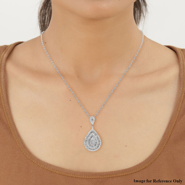 Diamant Teardrop Anh&auml;nger mit Kette ca. 50 cm 925 Silber platiniert 1.05 ct image number 3