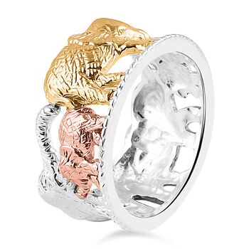 Royal Bali Kollektion - Dreifarbiger Ring mit Elefantenfamilien-Design