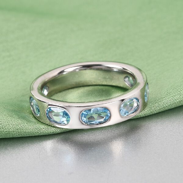 Schweizer Blautopas Band Ring 925 Silber Platin-Überzug image number 2