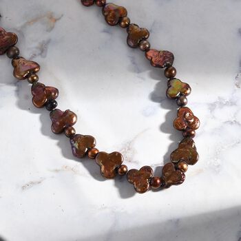 Metallisch Braun Perle Halskette ca. 45 cm 925 Silber rhodiniert