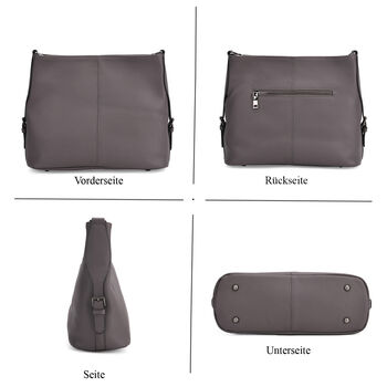 Echtleder-Crossbody-Tasche aus gepr&auml;gtem Leder, verstellbarer Schulterriemen (ca. 120 cm), 32x12x25 cm, Grau