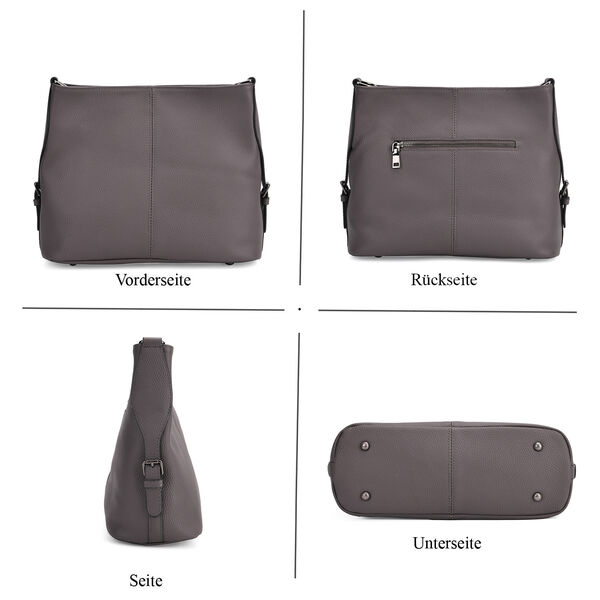 Echtleder-Crossbody-Tasche aus gepr&auml;gtem Leder, verstellbarer Schulterriemen (ca. 120 cm), 32x12x25 cm, Grau image number 3