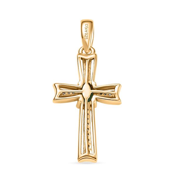 Eternal Cross - D joy Kagem Sambischer Smaragd, Weißer Zirkon Anhänger 925 Silber 750 Gelb Vergoldet ca. 0.64 ct image number 5