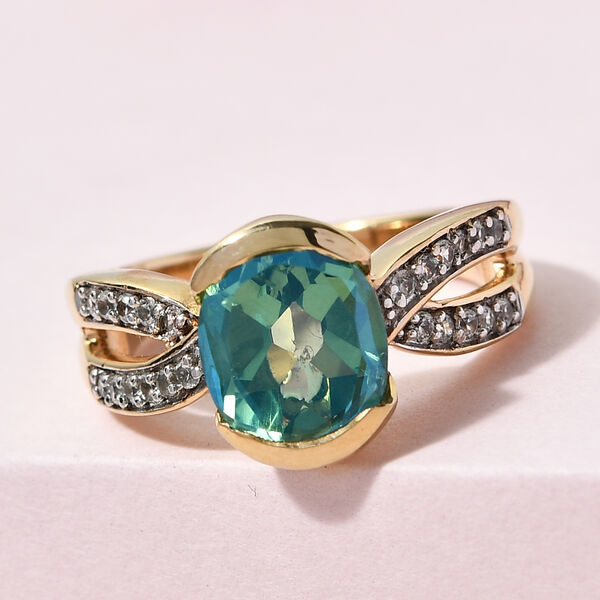 Pfau Triplett Quarz und Zirkon-Ring, 925 Silber Gelbgold Vermeil  ca. 2,99 ct image number 2