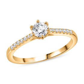 Moissanit Ring, 925 Silber 750 Gelbgold Vermeil - 0,42 ct.