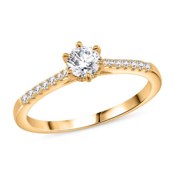 Moissanit Ring, 925 Silber 750 Gelbgold Vermeil - 0,42 ct.