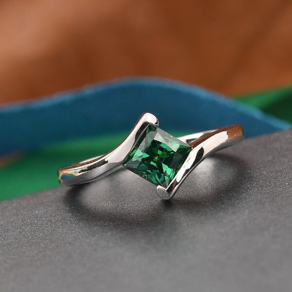 LUSTRO STELLA Hergestellt mit Gr&uuml;ner ZIRKONIA Solit&auml;r Ring 925 Silber Platin-&Uuml;berzug (Gr&ouml;&szlig;e 16.0) image number 2