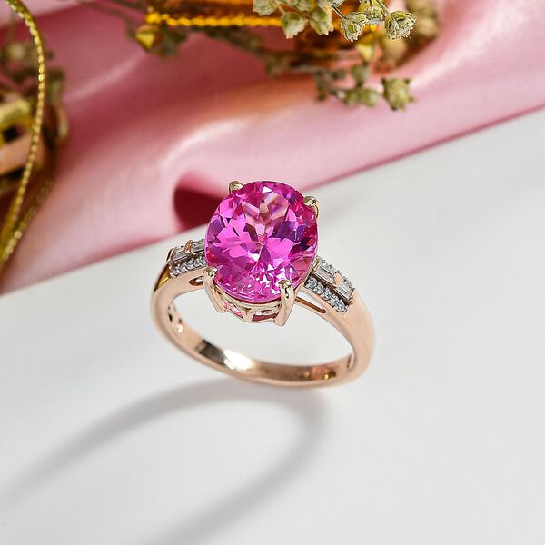 AAA Lab Created Rosa Saphir, Moissanit Ring 925 Silber 750 Roségold Vermeil (Größe 19.00) (10-15 Werktage Lieferzeit) ca. 6.51 ct image number 1