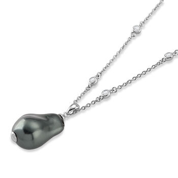 EVER TRUE Wei&szlig;er Zirkonia, Gr&uuml;ne Muschelkernperle (18-20mm) Halskette ca. 50 cm Nickelfreies Messing rhodiniert