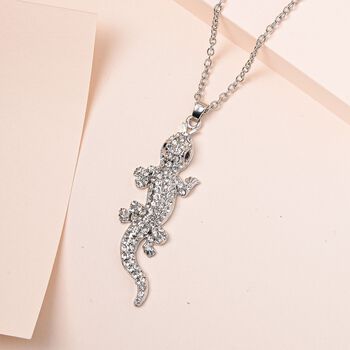 Gecko Schwarzer Kristall, Wei&szlig;er Kristall Halskette, ca. 60 cm