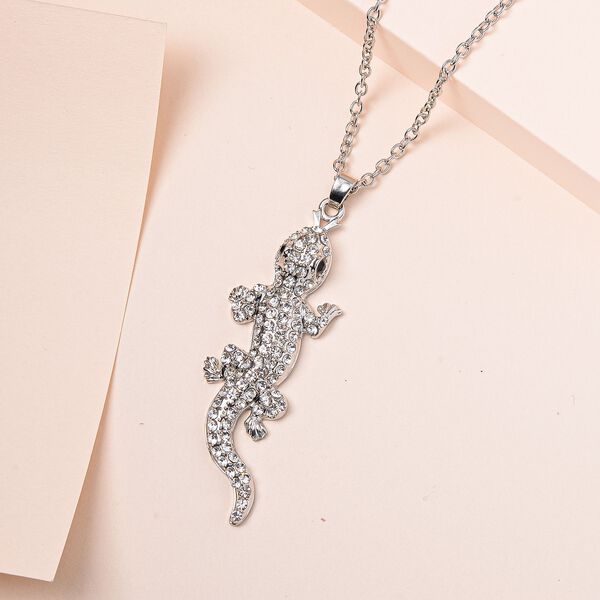 Gecko Schwarzer Kristall, Wei&szlig;er Kristall Halskette, ca. 60 cm image number 2