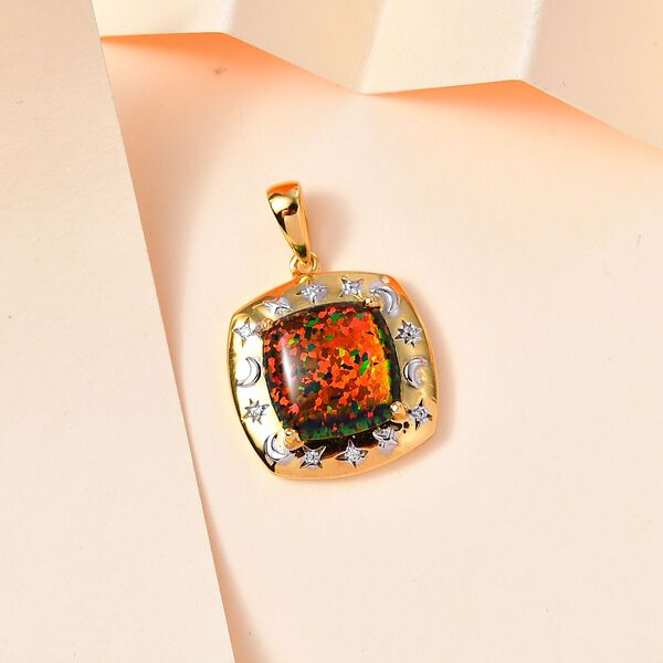 Schwarzer Labor Opal und weißer Zirkon Anhänger, ca. 2,74 ct. image number 2