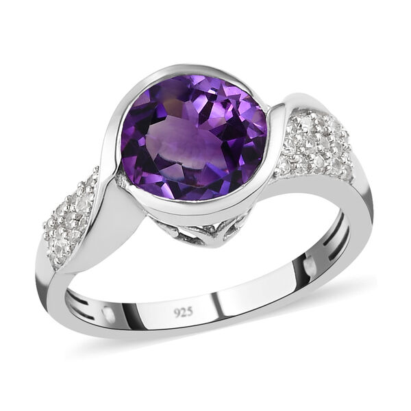Natürlicher, marokkanischer Amethyst und weißer Zirkon-Ring, 925 Silber platiniert  ca. 2,19 ct image number 4