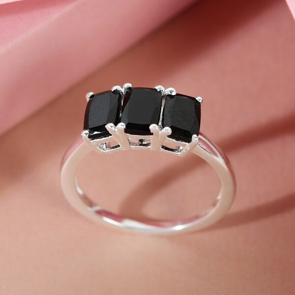 Schwarzer Turmalin 3 Stein Ring 925 Silber  ca. 1,61 ct image number 2