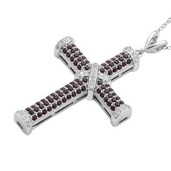 Roter Granat Kreuzanh&auml;nger mit Kette, 925 Silber rhodiniert ca. 0,51 ct