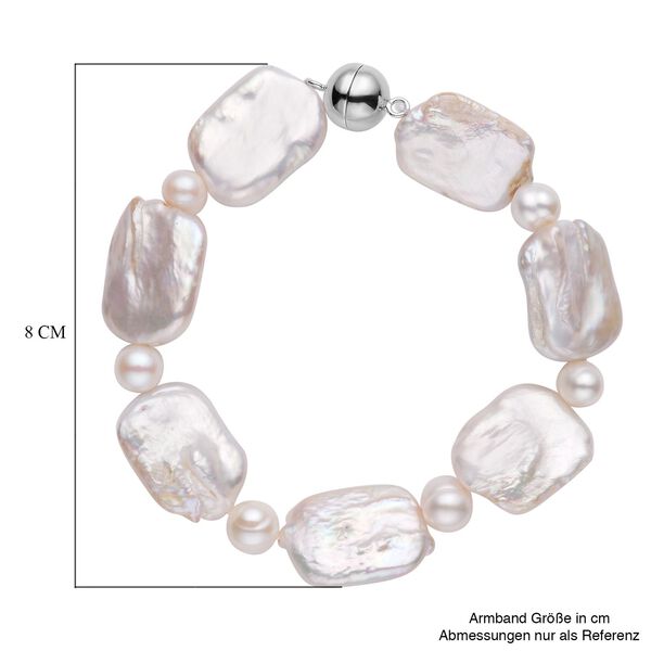Wei&szlig;es Keshi Perle und wei&szlig;es S&uuml;&szlig;wasser Perlen-Armband, 20 cm - 103,5 ct. image number 5