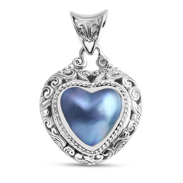 Blau Mabe Perle (12 mm) Anh&auml;nger 925 Silber