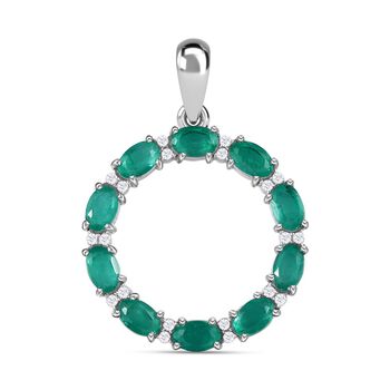 Smaragd-Triplette-Quarz, Wei&szlig;er Zirkon Anh&auml;nger 925 Silber platiniert ca. 6,30 ct.